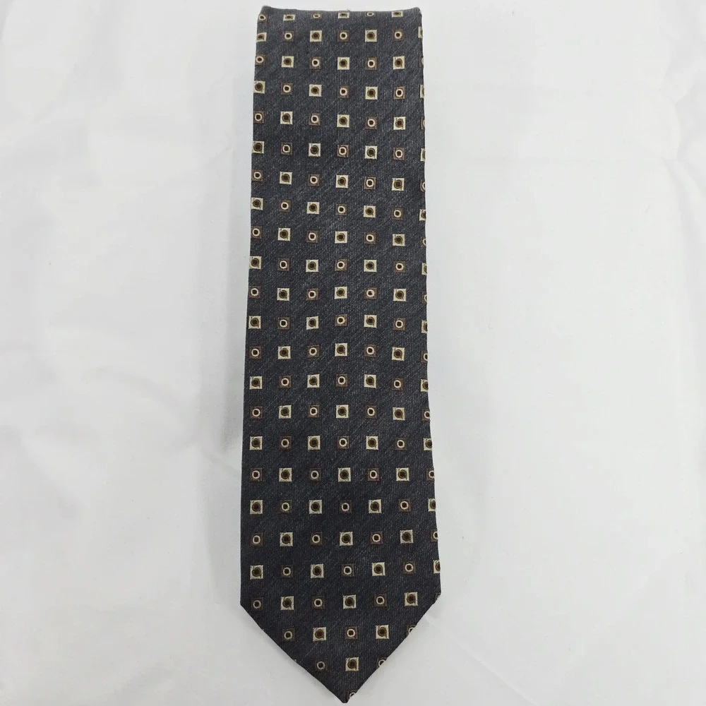 Geoffrey Beene Men's Necktie Gray‎ Brown Geometric Silk Designer Tie